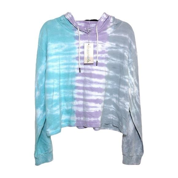 Dreamsicle Tops - DREAMSICLE Cotton Tie-Dye Sweatshirt in Aqua, Pink & Grey with Hoodie